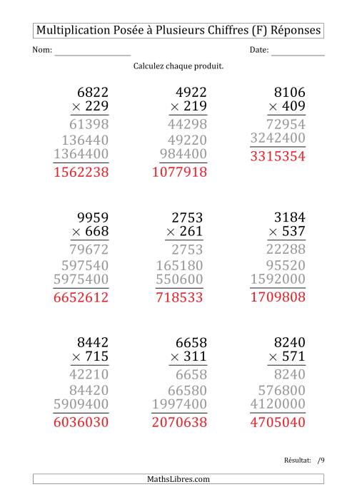 Multiplication d'un Nombre à 4 Chiffres par un Nombre à 3 Chiffres (Gros Caractère) (F) page 2