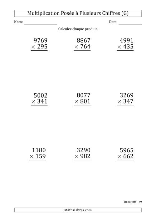 Multiplication d'un Nombre à 4 Chiffres par un Nombre à 3 Chiffres (Gros Caractère) (G)
