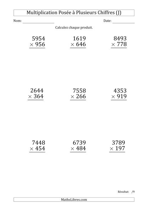 Multiplication d'un Nombre à 4 Chiffres par un Nombre à 3 Chiffres (Gros Caractère) (J)