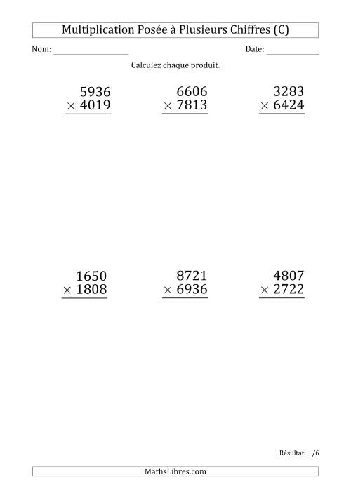 Multiplication d'un Nombre à 4 Chiffres par un Nombre à 4 Chiffres (Gros Caractère) (C)