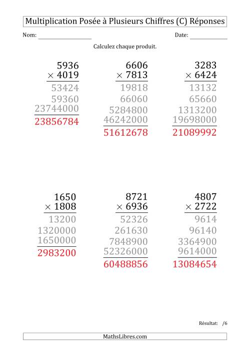 Multiplication d'un Nombre à 4 Chiffres par un Nombre à 4 Chiffres (Gros Caractère) (C) page 2