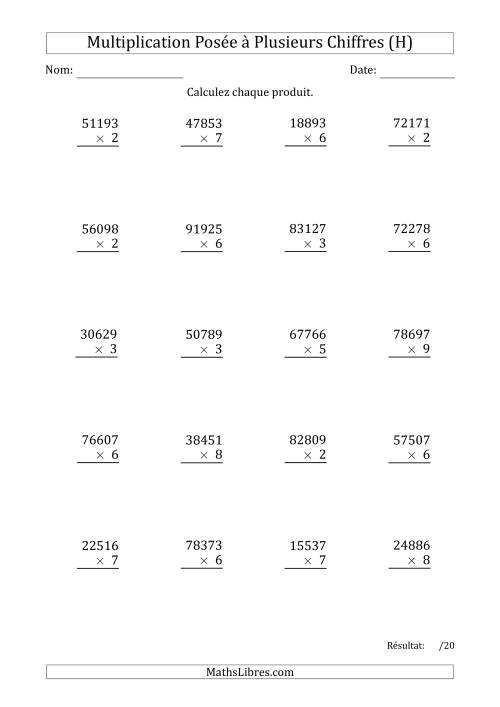 Multiplication d'un Nombre à 5 Chiffres par un Nombre à 1 Chiffre (H)