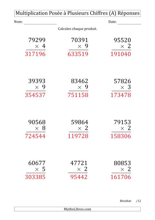 Multiplication d'un Nombre à 5 Chiffres par un Nombre à 1 Chiffre (Gros Caractère) (A) page 2