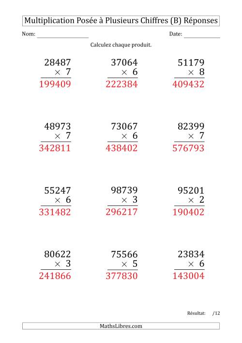 Multiplication d'un Nombre à 5 Chiffres par un Nombre à 1 Chiffre (Gros Caractère) (B) page 2