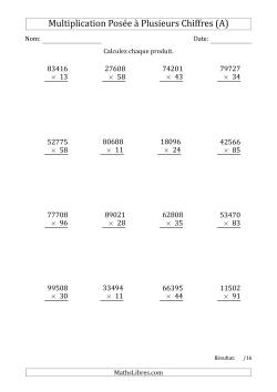 Multiplication d'un Nombre à 5 Chiffres par un Nombre à 2 Chiffres