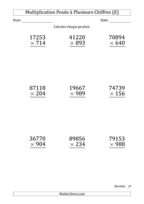 Multiplication d'un Nombre à 5 Chiffres par un Nombre à 3 Chiffres (Gros Caractère) (E)