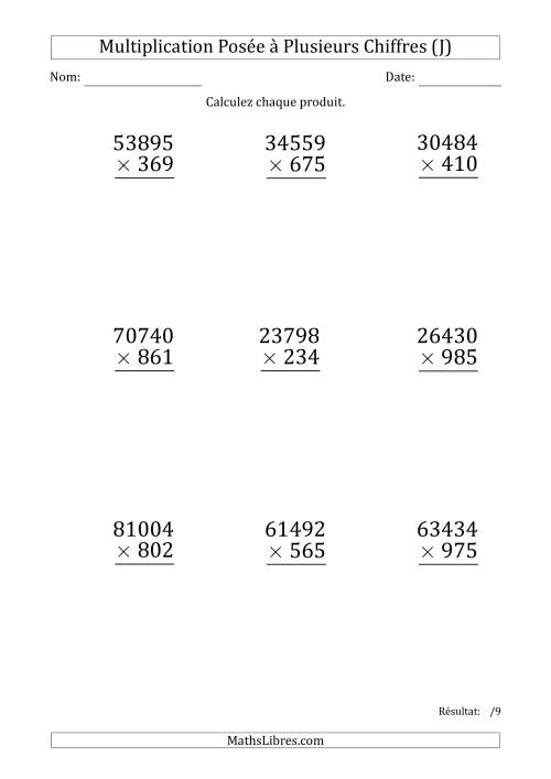 Multiplication d'un Nombre à 5 Chiffres par un Nombre à 3 Chiffres (Gros Caractère) (J)