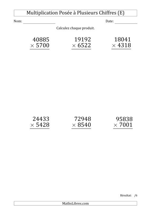 Multiplication d'un Nombre à 5 Chiffres par un Nombre à 4 Chiffres (Gros Caractère) (E)