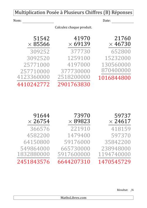 Multiplication d'un Nombre à 5 Chiffres par un Nombre à 5 Chiffres (Gros Caractère) (B) page 2