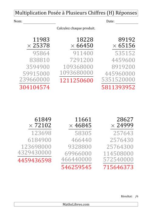 Multiplication d'un Nombre à 5 Chiffres par un Nombre à 5 Chiffres (Gros Caractère) (H) page 2