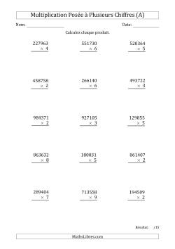Multiplication d'un Nombre à 6 Chiffres par un Nombre à 1 Chiffre