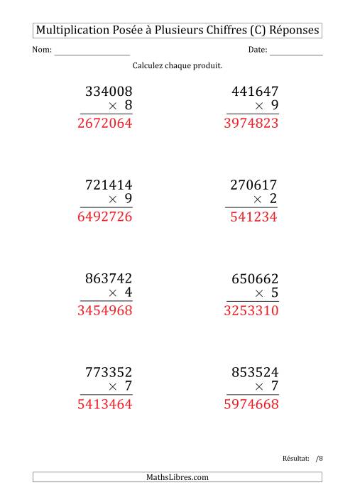 Multiplication d'un Nombre à 6 Chiffres par un Nombre à 1 Chiffre (Gros Caractère) (C) page 2