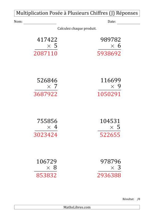 Multiplication d'un Nombre à 6 Chiffres par un Nombre à 1 Chiffre (Gros Caractère) (J) page 2