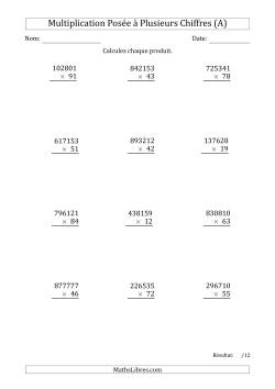 Multiplication d'un Nombre à 6 Chiffres par un Nombre à 2 Chiffres