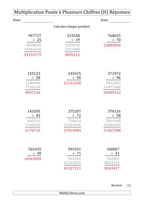 Multiplication d'un Nombre à 6 Chiffres par un Nombre à 2 Chiffres (H) page 2