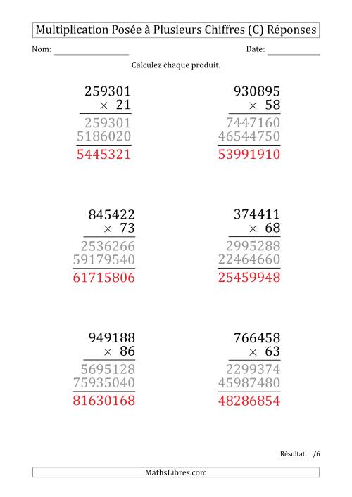 Multiplication d'un Nombre à 6 Chiffres par un Nombre à 2 Chiffres (Gros Caractère) (C) page 2