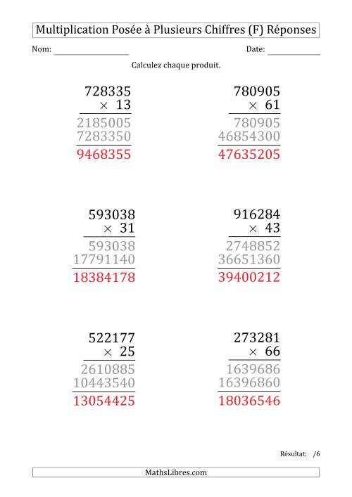 Multiplication d'un Nombre à 6 Chiffres par un Nombre à 2 Chiffres (Gros Caractère) (F) page 2