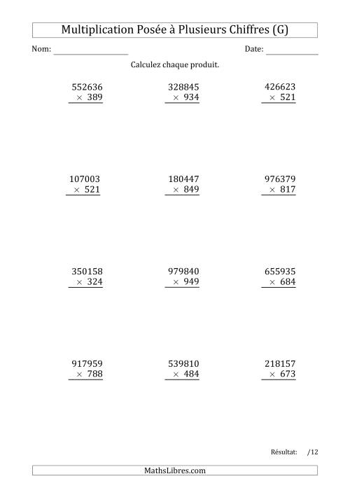 Multiplication d'un Nombre à 6 Chiffres par un Nombre à 3 Chiffres (G)