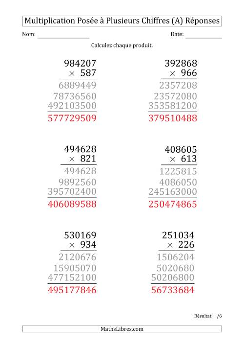 Multiplication d'un Nombre à 6 Chiffres par un Nombre à 3 Chiffres (Gros Caractère) (A) page 2