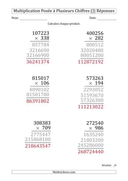 Multiplication d'un Nombre à 6 Chiffres par un Nombre à 3 Chiffres (Gros Caractère) (J) page 2