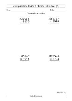 Multiplication d'un Nombre à 6 Chiffres par un Nombre à 4 Chiffres (Gros Caractère)