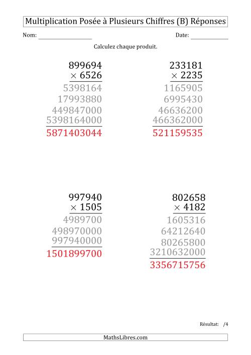 Multiplication d'un Nombre à 6 Chiffres par un Nombre à 4 Chiffres (Gros Caractère) (B) page 2
