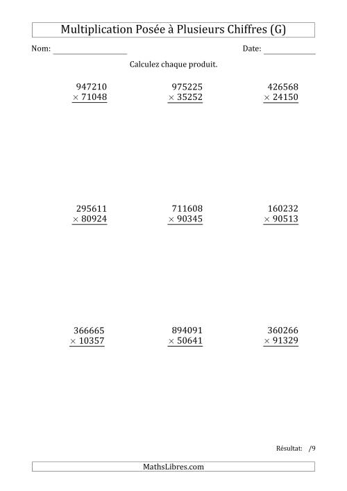 Multiplication d'un Nombre à 6 Chiffres par un Nombre à 5 Chiffres (G)
