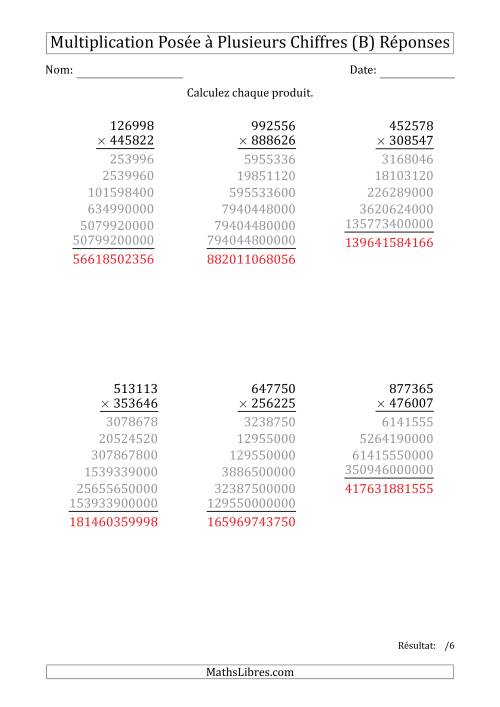 Multiplication d'un Nombre à 6 Chiffres par un Nombre à 6 Chiffres (B) page 2