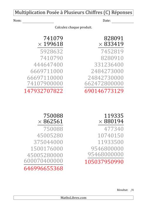Multiplication d'un Nombre à 6 Chiffres par un Nombre à 6 Chiffres (Gros Caractère) (C) page 2