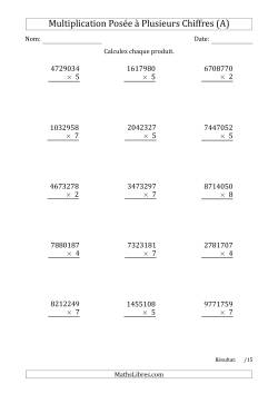 Multiplication d'un Nombre à 7 Chiffres par un Nombre à 1 Chiffre