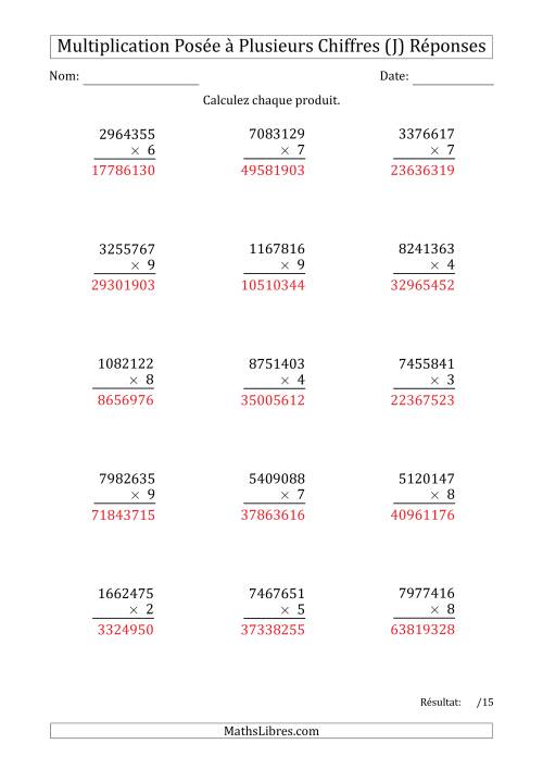 Multiplication d'un Nombre à 7 Chiffres par un Nombre à 1 Chiffre (J) page 2