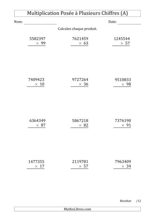 Multiplication d'un Nombre à 7 Chiffres par un Nombre à 2 Chiffres (Tout)