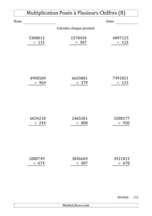 Multiplication d'un Nombre à 7 Chiffres par un Nombre à 3 Chiffres (B)