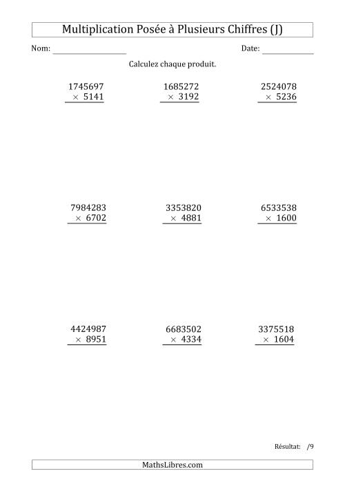 Multiplication d'un Nombre à 7 Chiffres par un Nombre à 4 Chiffres (J)