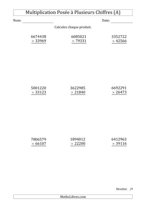 Multiplication d'un Nombre à 7 Chiffres par un Nombre à 5 Chiffres (Tout)