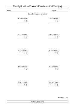 Multiplication d'un Nombre à 8 Chiffres par un Nombre à 1 Chiffre