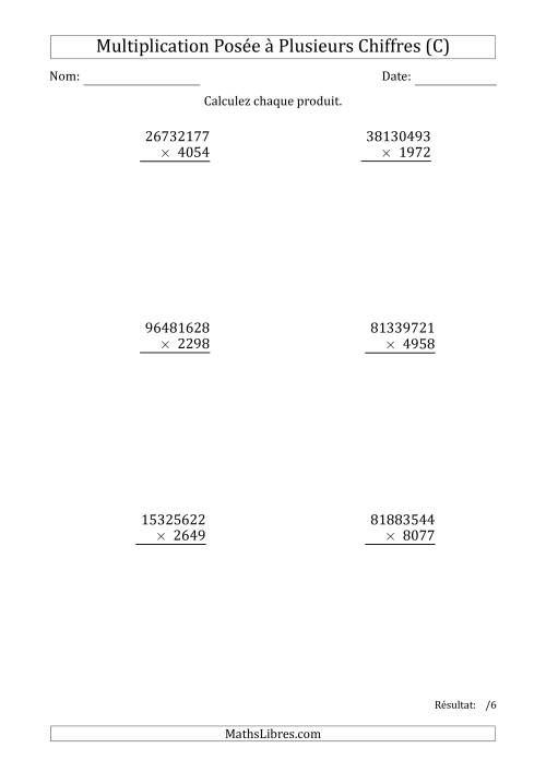 Multiplication d'un Nombre à 8 Chiffres par un Nombre à 4 Chiffres (C)