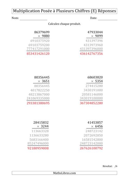 Multiplication d'un Nombre à 8 Chiffres par un Nombre à 4 Chiffres (E) page 2