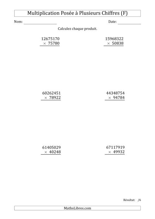 Multiplication d'un Nombre à 8 Chiffres par un Nombre à 5 Chiffres (F)