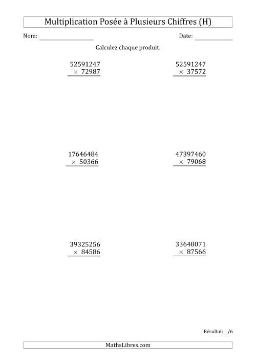 Multiplication d'un Nombre à 8 Chiffres par un Nombre à 5 Chiffres (H)