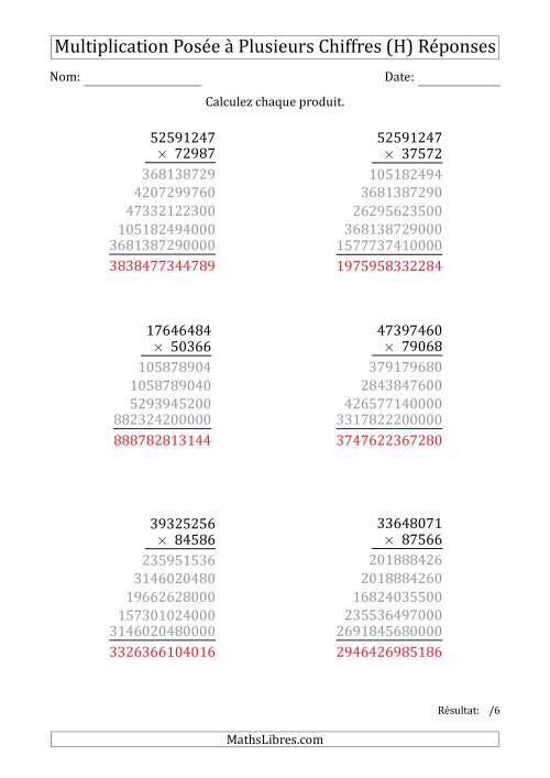 Multiplication d'un Nombre à 8 Chiffres par un Nombre à 5 Chiffres (H) page 2