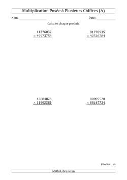 Multiplication d'un Nombre à 8 Chiffres par un Nombre à 8 Chiffres