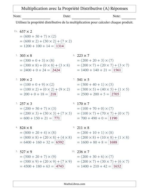 Multiplier des nombres à 3 chiffres par des nombres à 1 chiffres à l'aide de la propriété distributive (A) page 2