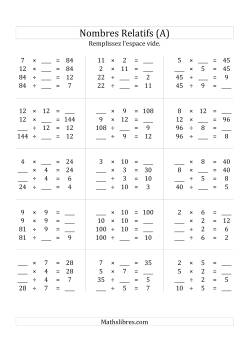 Multiplication & la Division des Nombres Relatifs Jusqu'à 144
