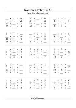 Multiplication & la Division des Nombres Relatifs Jusqu'à 49