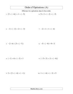 Ordre des opérations avec nombres entiers (trois étapes) -- Addition et multiplication