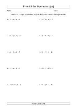 Priorité des Opérations sur les Nombres Entiers Naturels à Quatre Étapes (Addition, Soustraction  Multiplication)