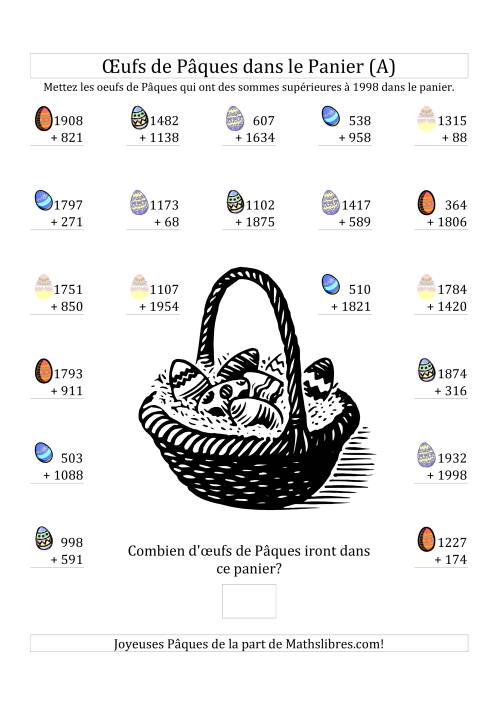 Addition d'Œufs de Pâques (Nombres Variant Jusqu'à 1998) (A)