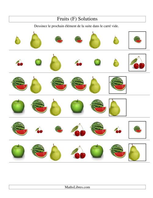 Suites d'images -- Fruits -- Deux attributs (F) page 2