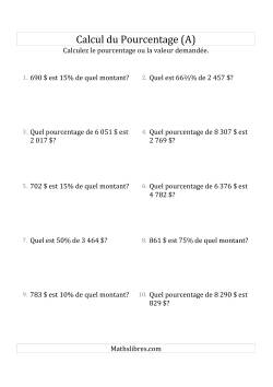 Problèmes de Pourcentage Mixtes avec des Montants de Nombres Entiers et la Sélection de Pourcentages (Sommes en Dollars)